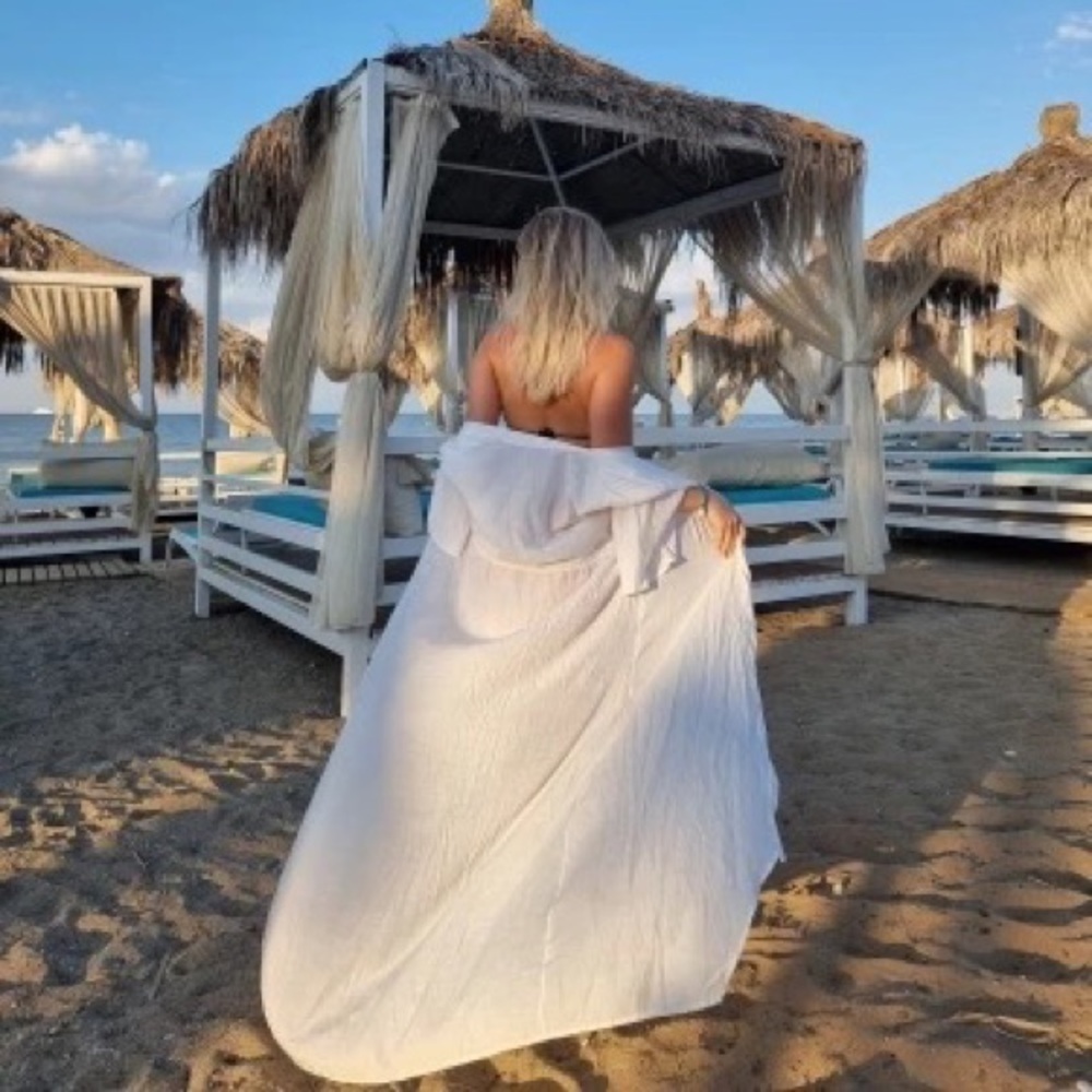 New Summer Bohemian White Gauzy Beach Long Maxi Dress Kimono - Picture 6 of 15